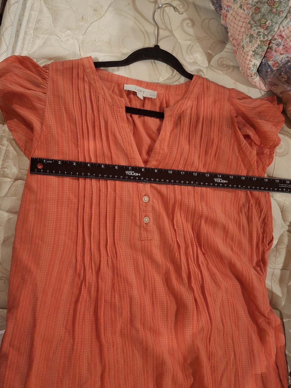 LOFT Coral Pintuck Ruffle Mini Dress - Picture 9 of 12